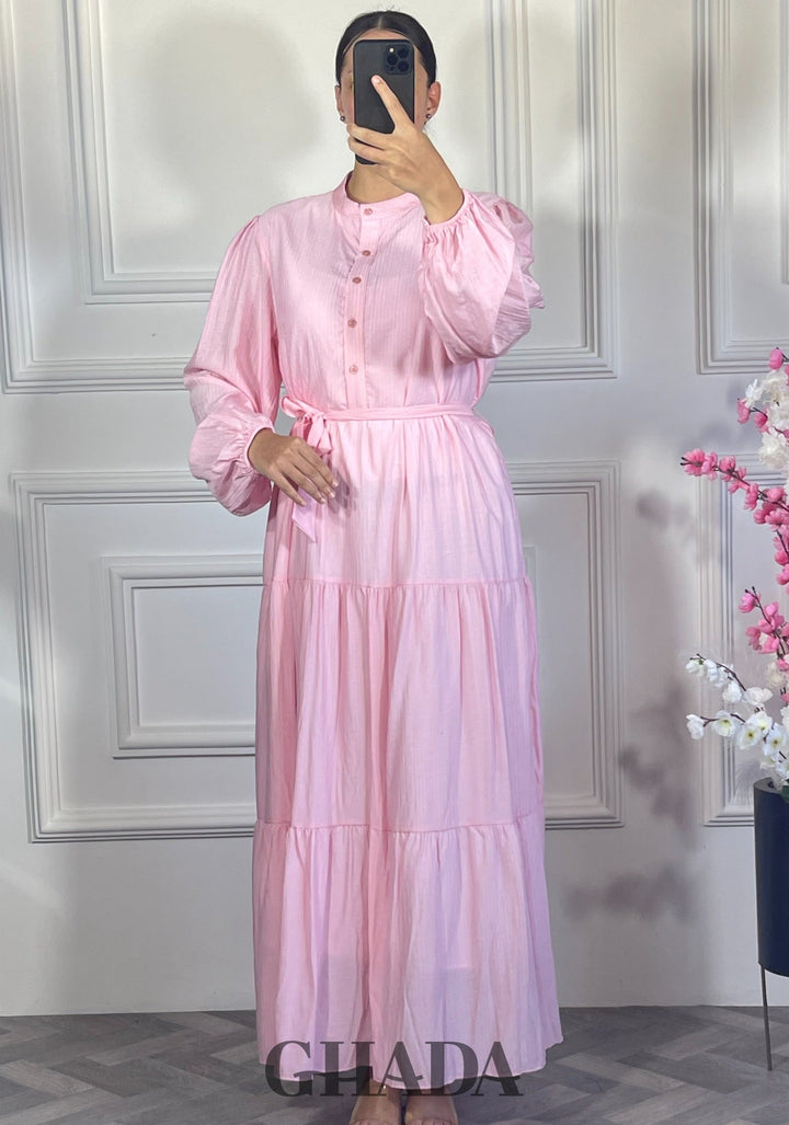 Robe longue en lin froissé - Rose