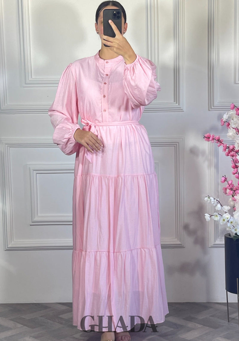 Robe longue en lin froissé - Rose