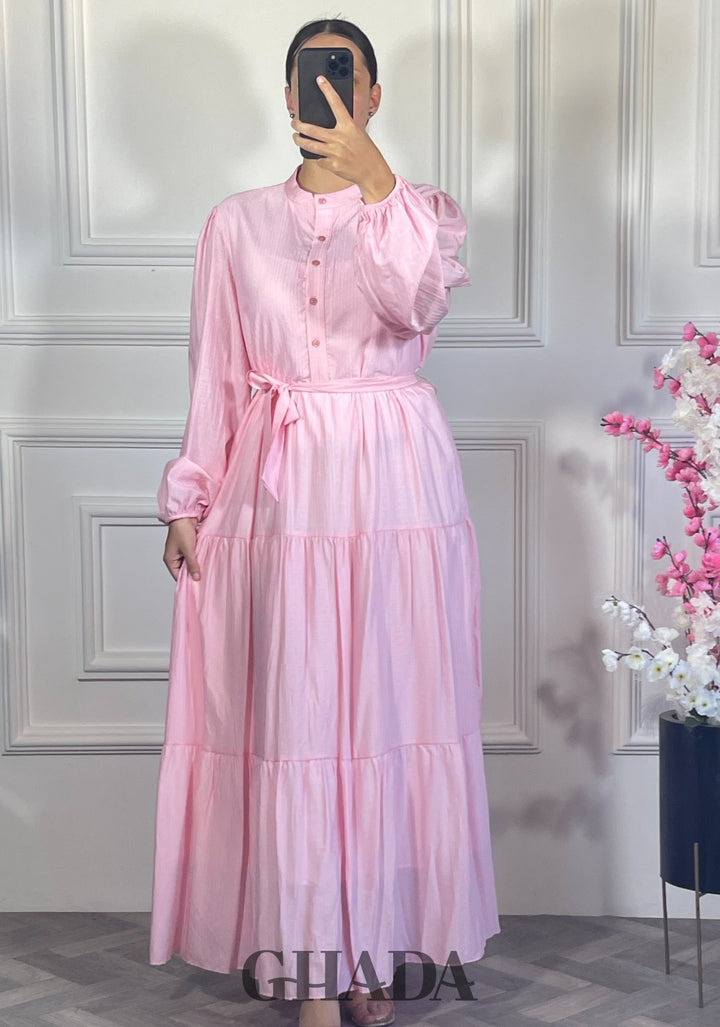 Robe longue en lin froissé - Rose