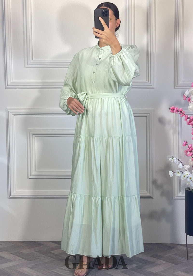 Robe longue en lin froissé - Vert eau