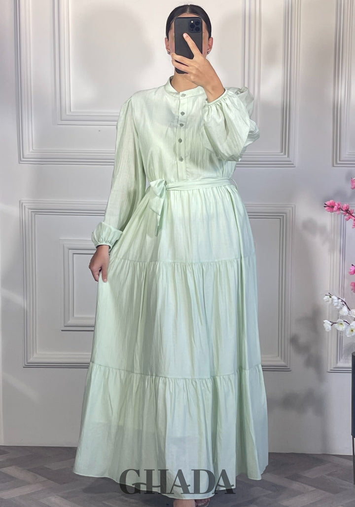 Robe longue en lin froissé - Vert eau