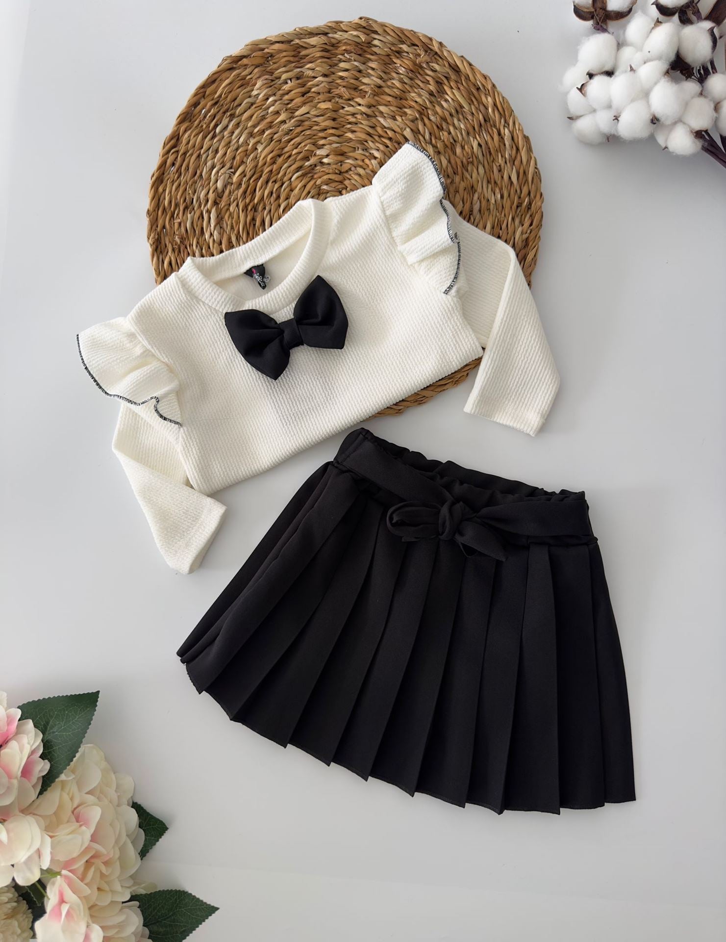 Ensemble jupe plissée avec détail nœud pour fille - Justyol