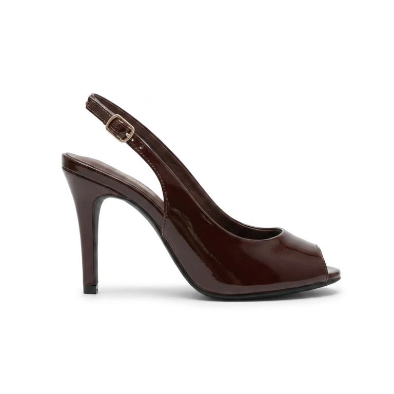 Escarpins Slingback Femme Vernis à Talon Haut Peep-Toe