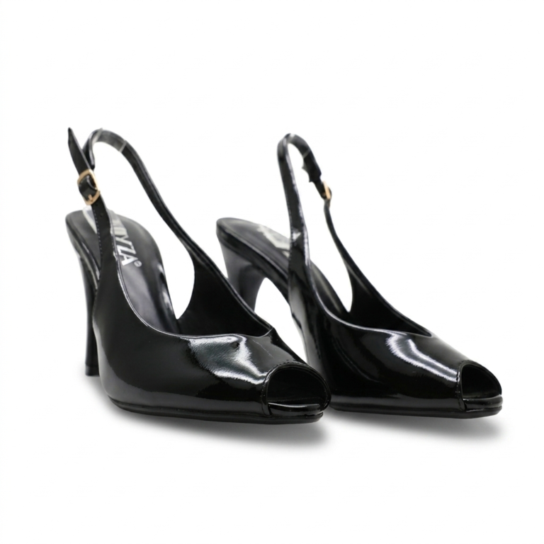 Escarpins Slingback Femme Vernis à Talon Haut Peep-Toe