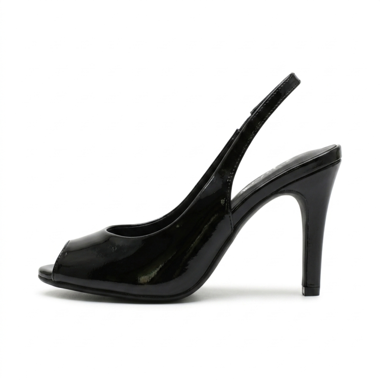 Escarpins Slingback Femme Vernis à Talon Haut Peep-Toe