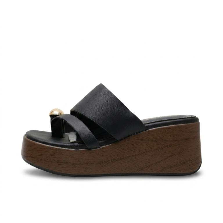 Mules Compensées Femme à Entredoigt et Détail Doré Chic