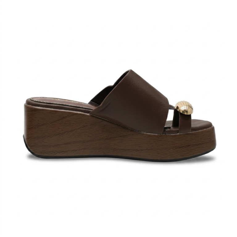 Mules Compensées Femme à Entredoigt et Détail Doré Chic