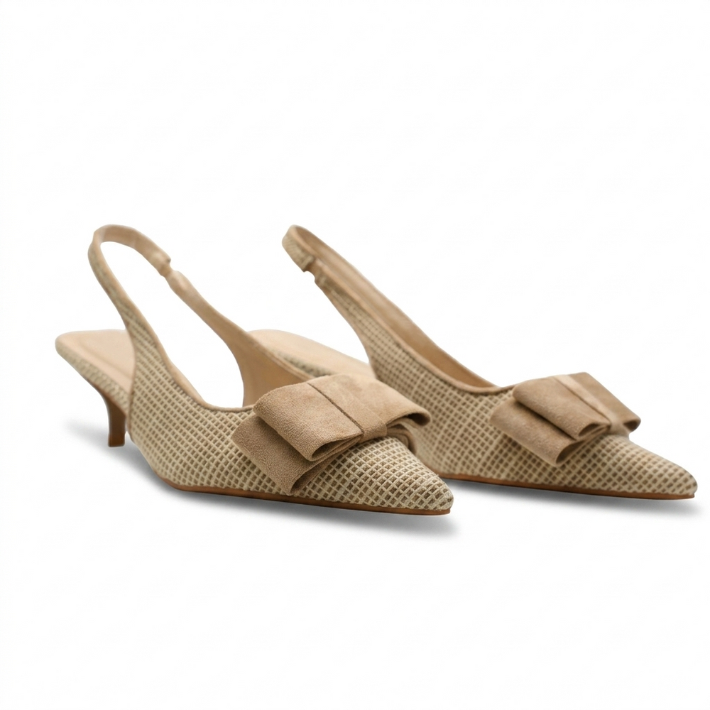 Escarpins Slingback Femme à Petit Talon avec Nœud Élégant
