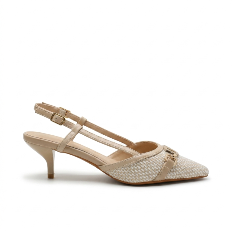Escarpins Slingback Femme Pied-de-Poule à Petit Talon Chic