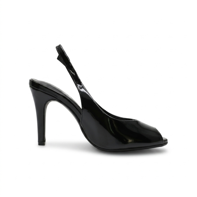 Escarpins Slingback Femme Vernis à Talon Haut Peep-Toe