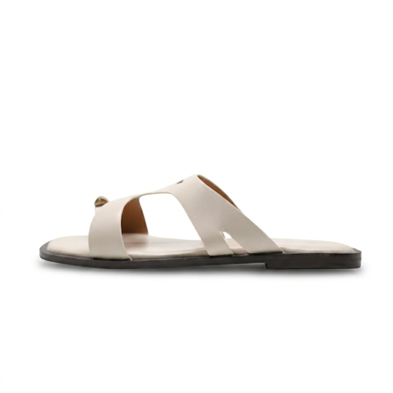 Mules Plates Femme Entredoigt à Brides Élégantes et Détail Doré