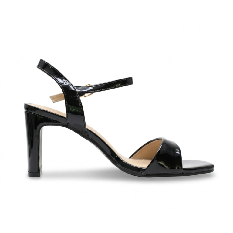 Sandales Femme Vernies à Talon Carré et Bride Cheville
