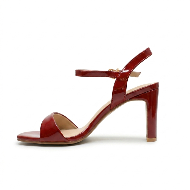 Sandales Femme Vernies à Talon Carré et Bride Cheville