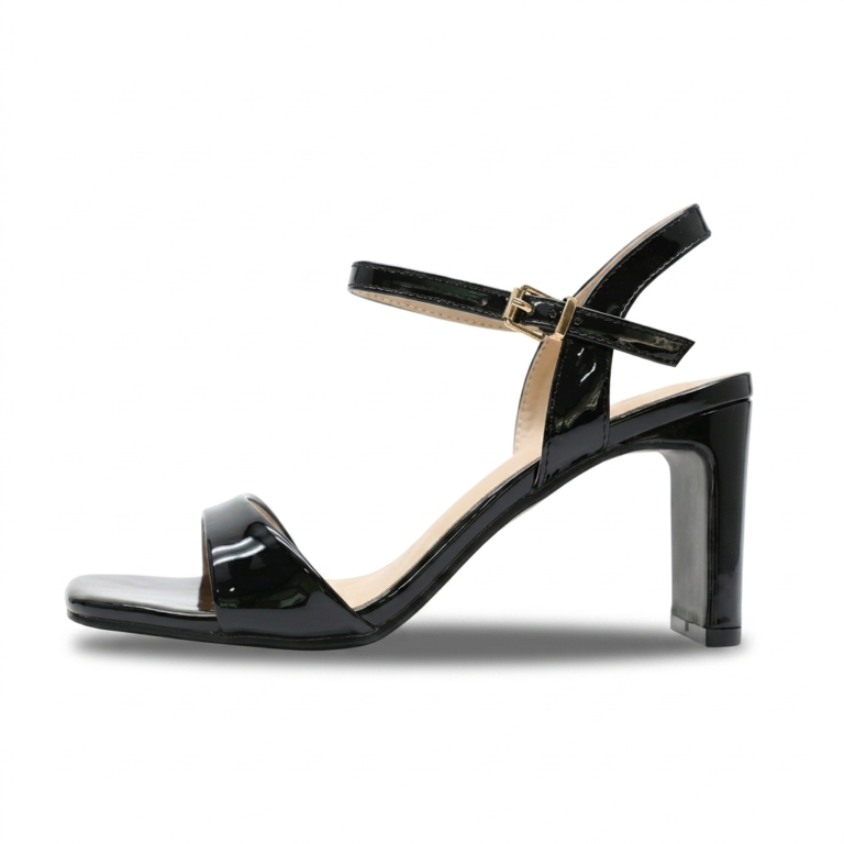 Sandales Femme Vernies à Talon Carré et Bride Cheville