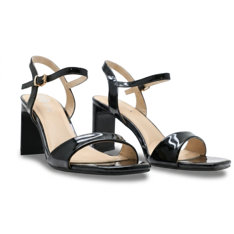 Sandales Femme Vernies à Talon Carré et Bride Cheville