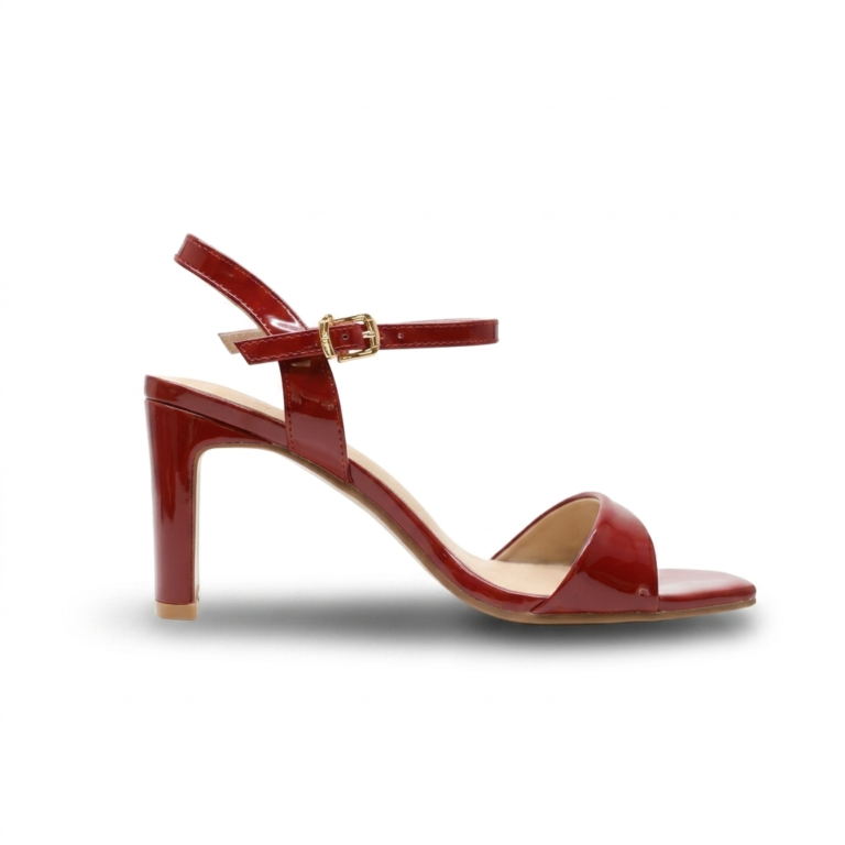 Sandales Femme Vernies à Talon Carré et Bride Cheville