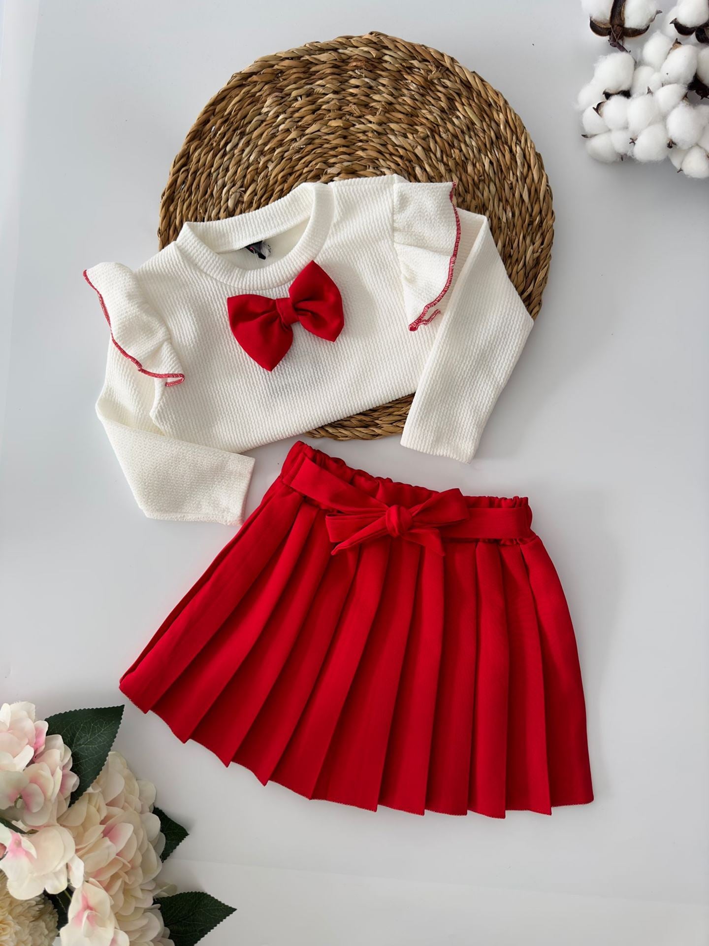 Ensemble jupe plissée avec détail nœud pour fille - Justyol