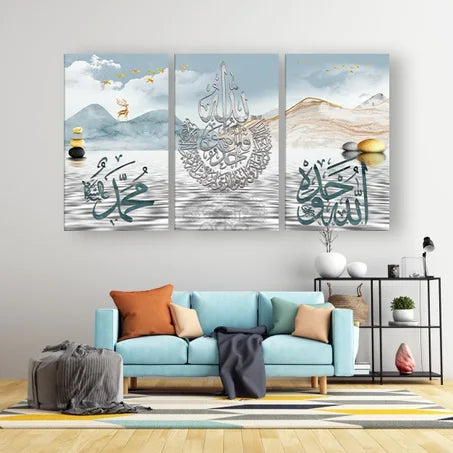 tableau decoratif en toile   cadre bois massif   130/70 cm   3 morceau
