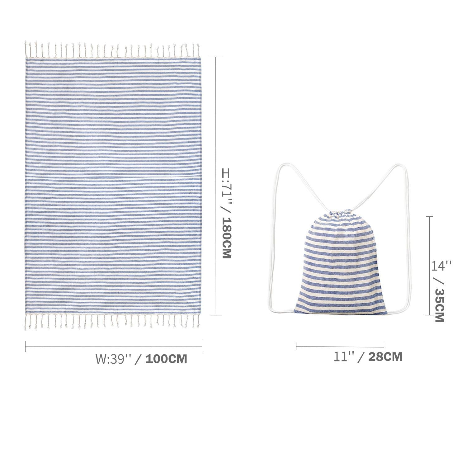 Serviette plage coton turc 100x180 cm avec sac