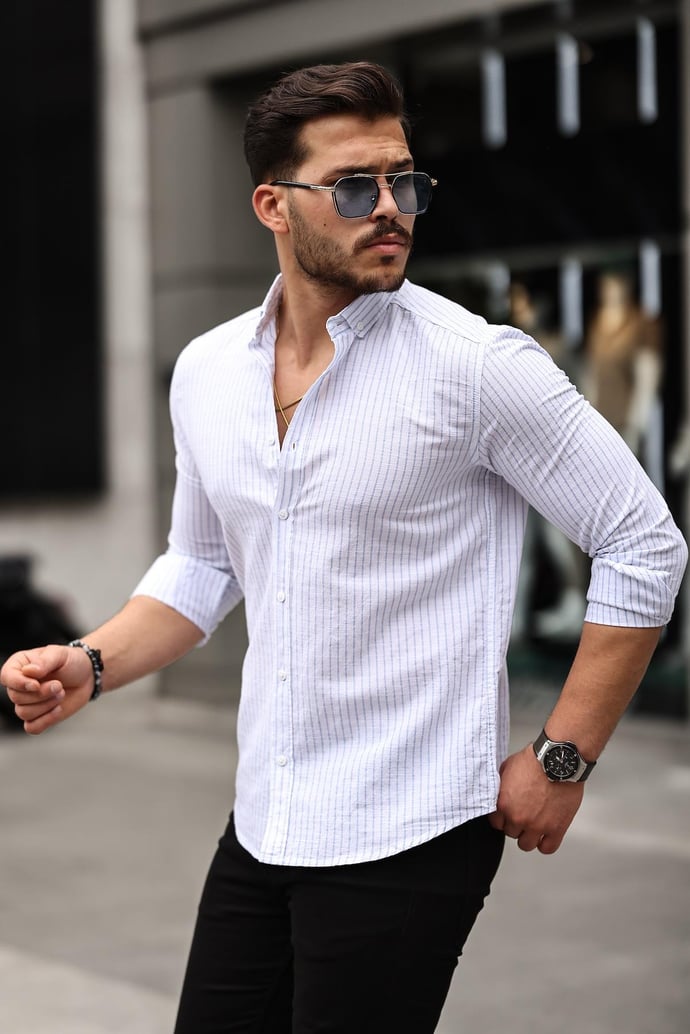 Carina Çizgili Pamuklu Uzun Kol Gömlek - Justyol