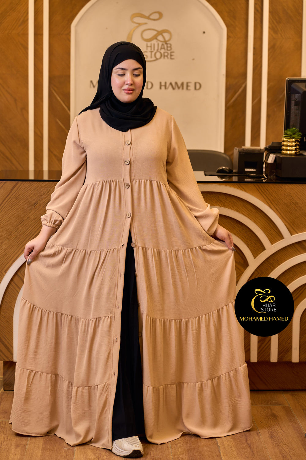 فستان طويل بأزرار أمامية من قماش CY التركي