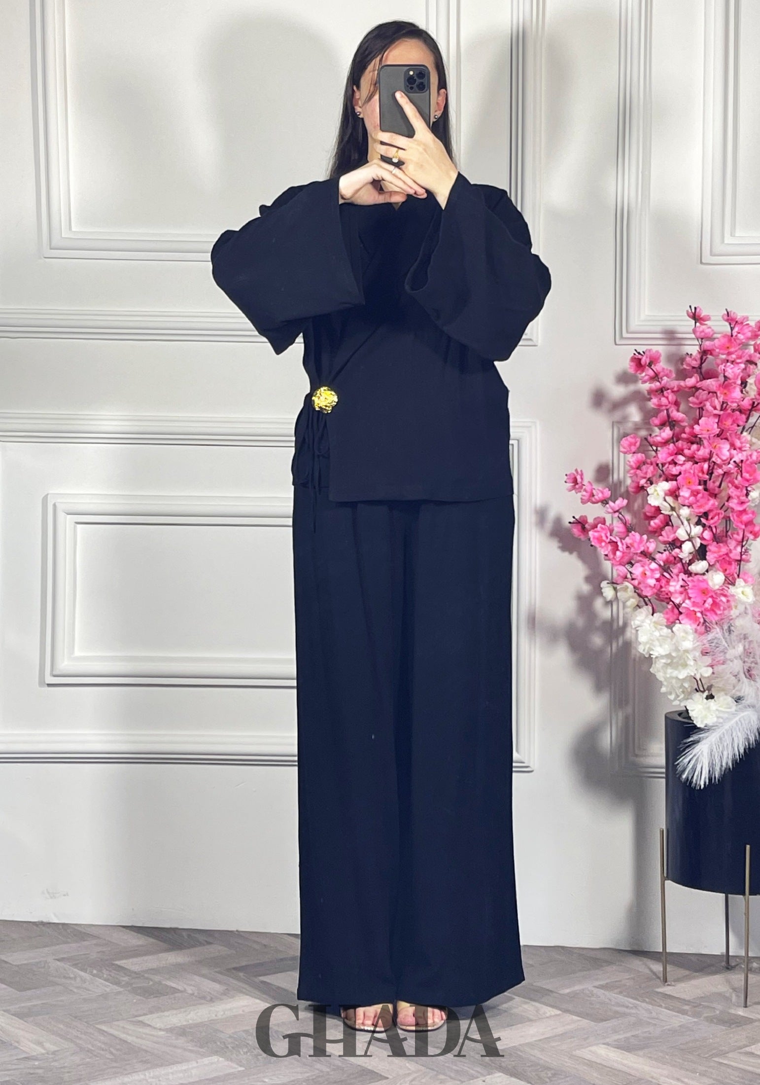 Ensemble avec pantalon en lin - Noir vue de dos - ensemble femme - GHADA FASHION