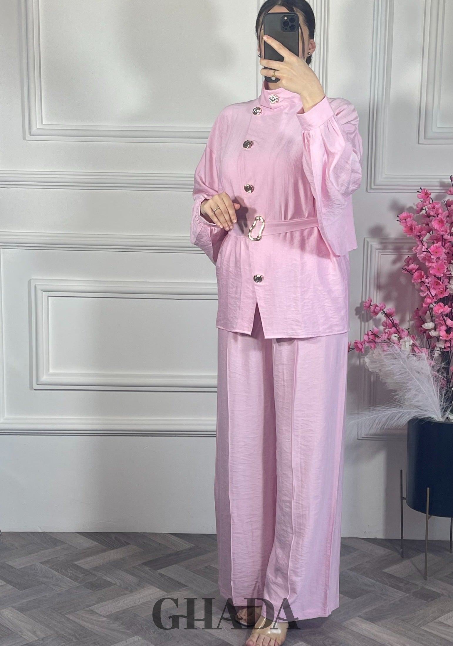 Ensemble avec pantalon - Rose vue de dos - ensemble femme - GHADA FASHION