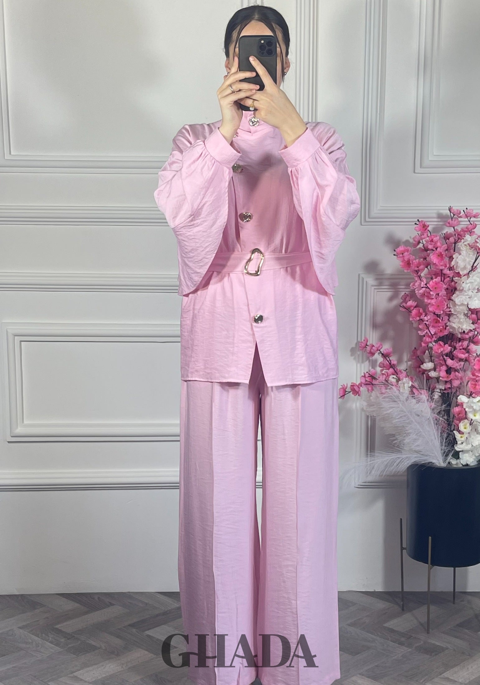 Ensemble avec pantalon - Rose détail broderie - ensemble femme - GHADA FASHION