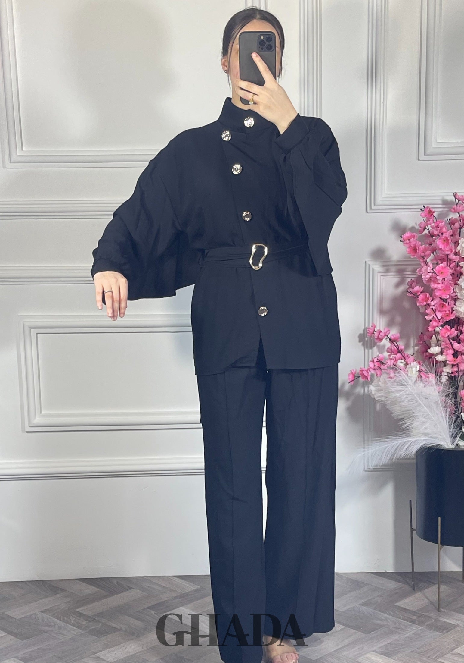 Ensemble avec pantalon - Noir vue de face - ensemble femme - GHADA FASHION