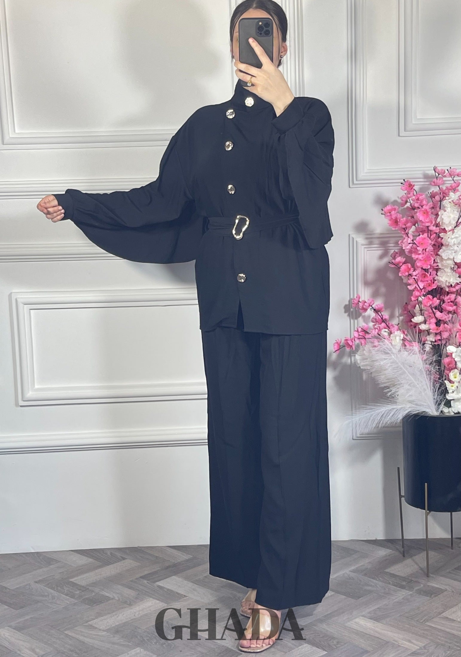 Ensemble avec pantalon - Noir détail broderie - ensemble femme - GHADA FASHION