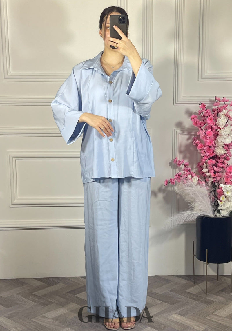 طقم نسائي من التنسل مع بنطال – أزرق سماوي