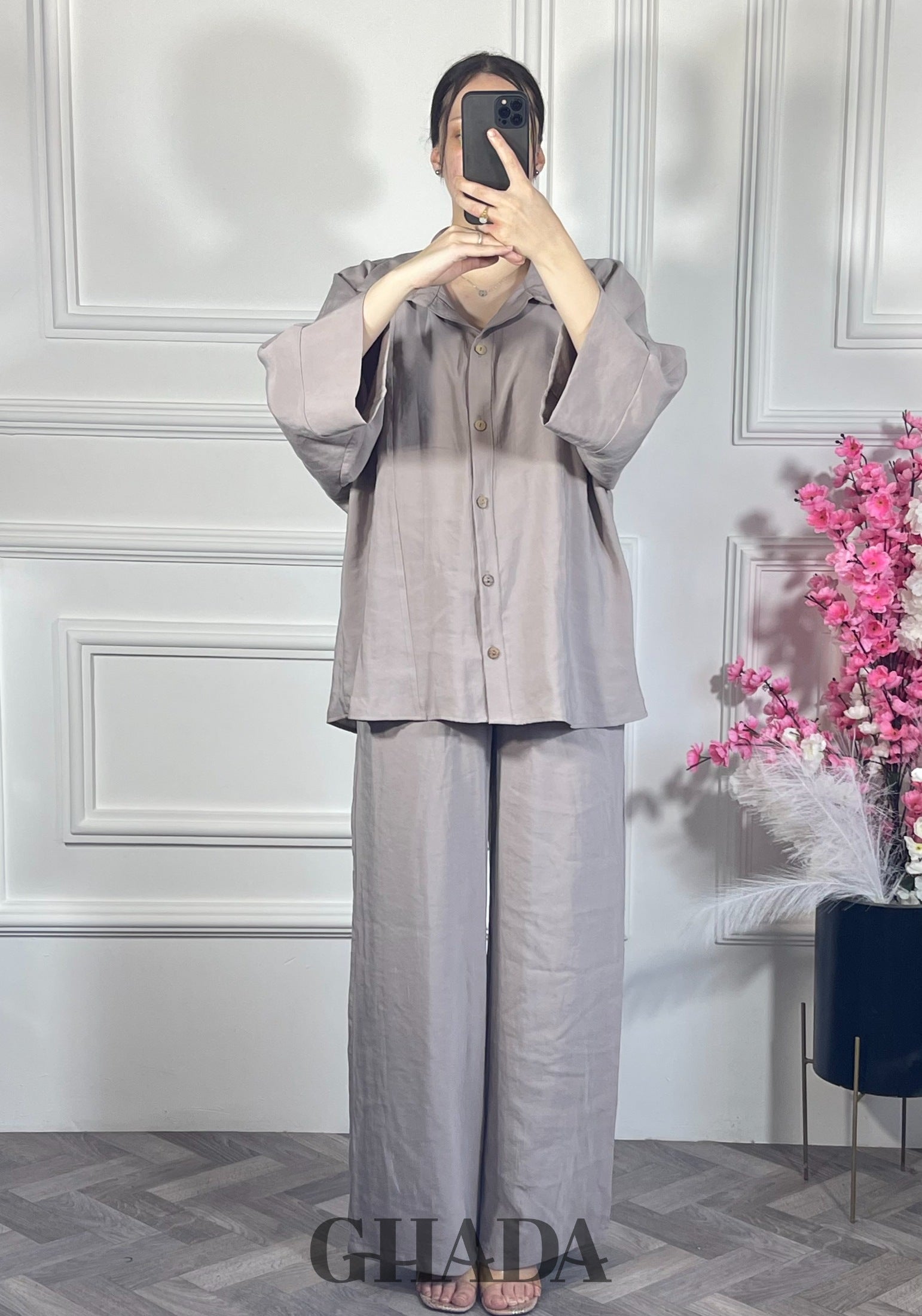 Ensemble avec pantalon - Bleu ciel vue de face - ensemble femme - GHADA FASHION