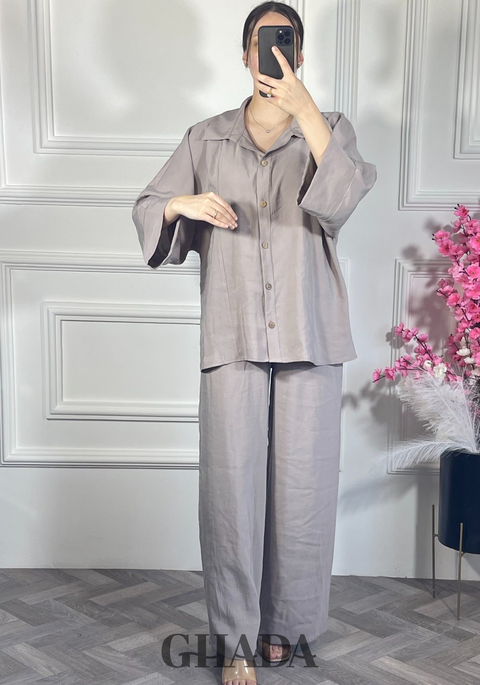 Ensemble avec pantalon - Bleu ciel vue de dos - ensemble femme - GHADA FASHION