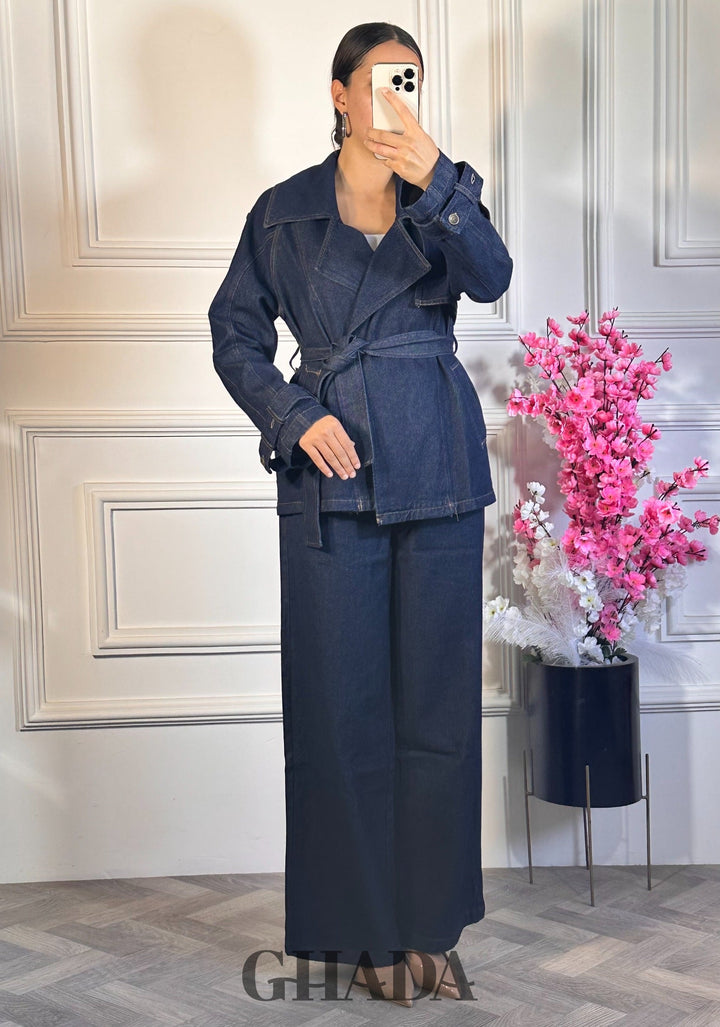 Ensemble trench crop et pantalon en denim