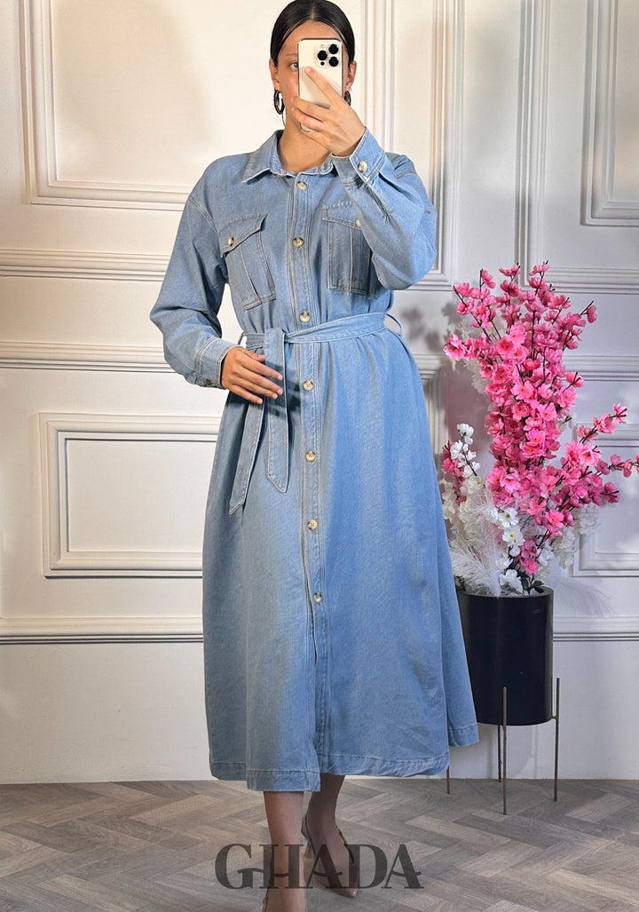 Robe en denim  - Bleu clair
