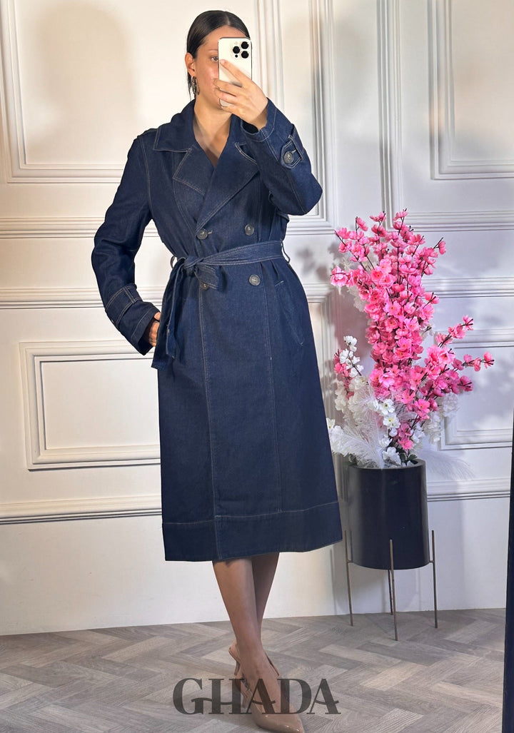 Trench long en denim - Bleu foncé