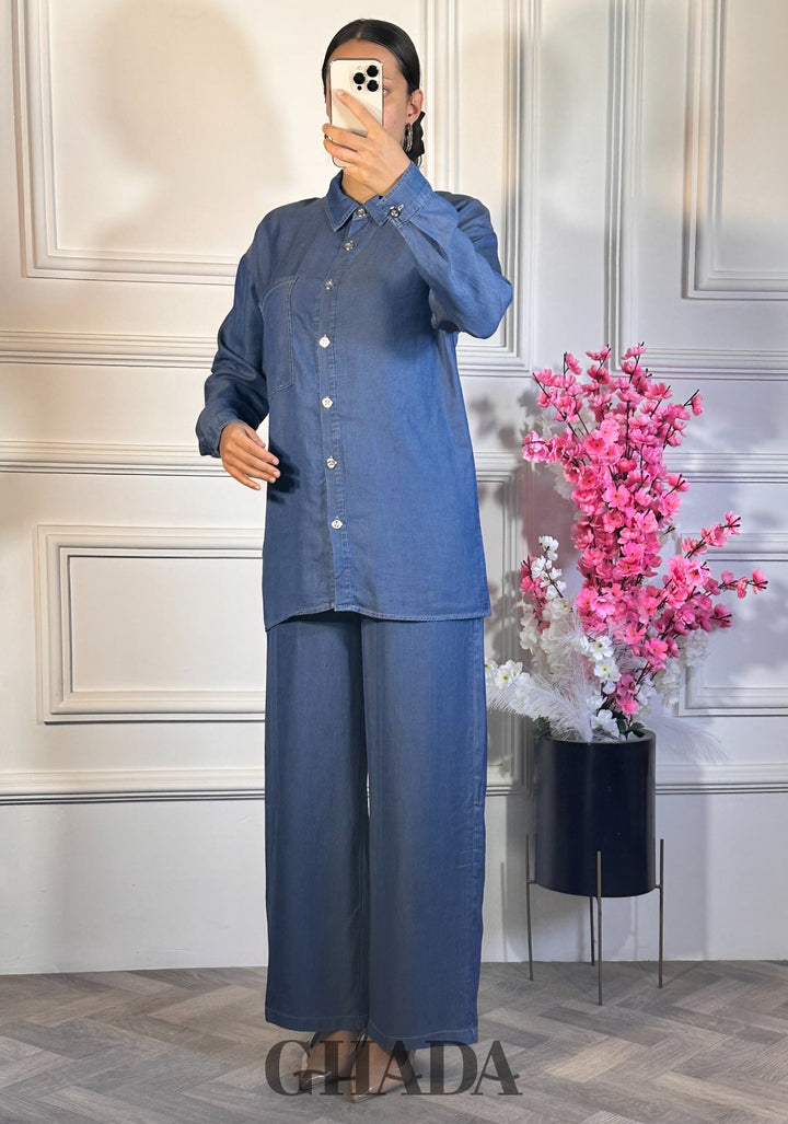Ensemble chemise et pantalon  - Bleu Jean