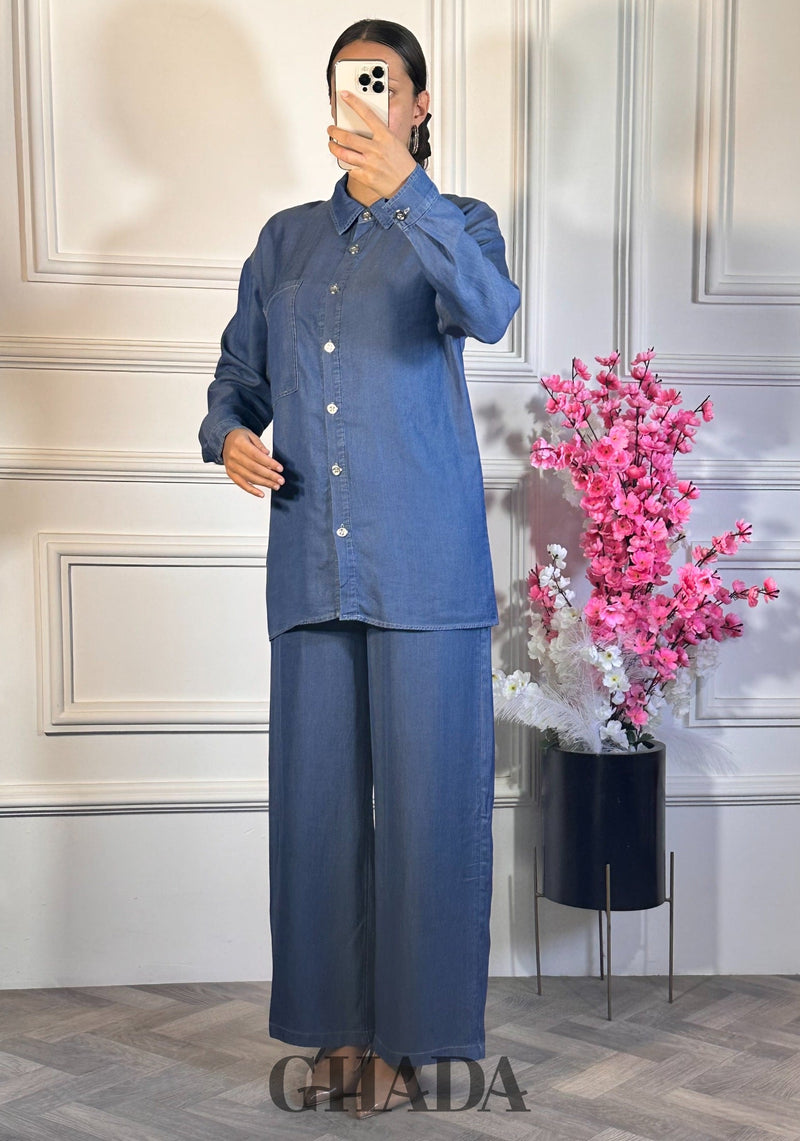 Ensemble chemise et pantalon  - Bleu Jean