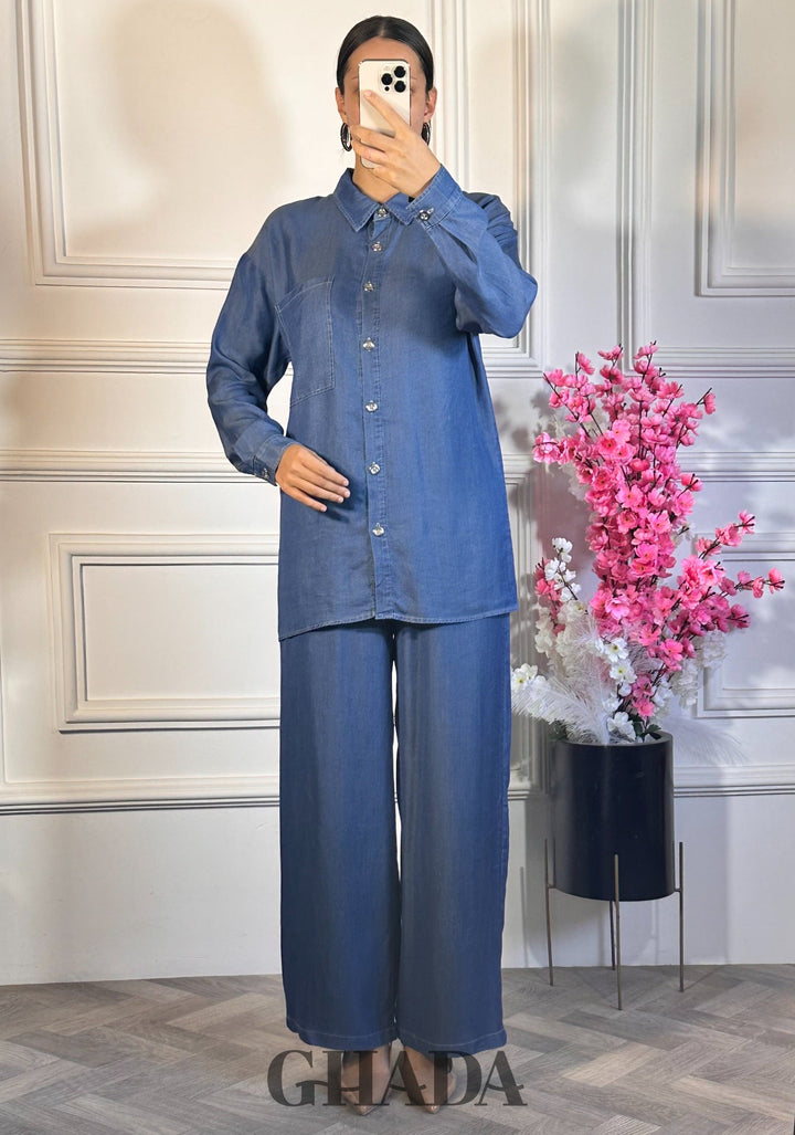 Ensemble chemise et pantalon  - Bleu Jean