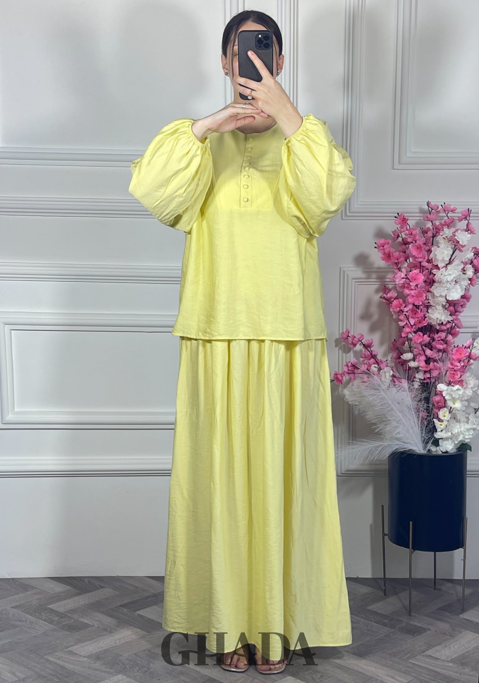 Ensemble avec jupe - Jaune vue de dos - ensemble femme - GHADA FASHION