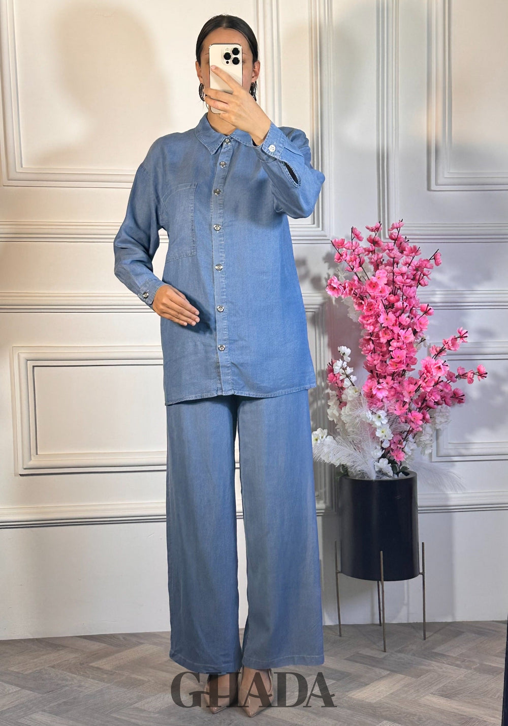 Ensemble chemise et pantalon  - Bleu Clair