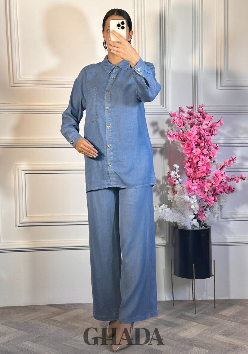 Ensemble chemise et pantalon  - Bleu Clair