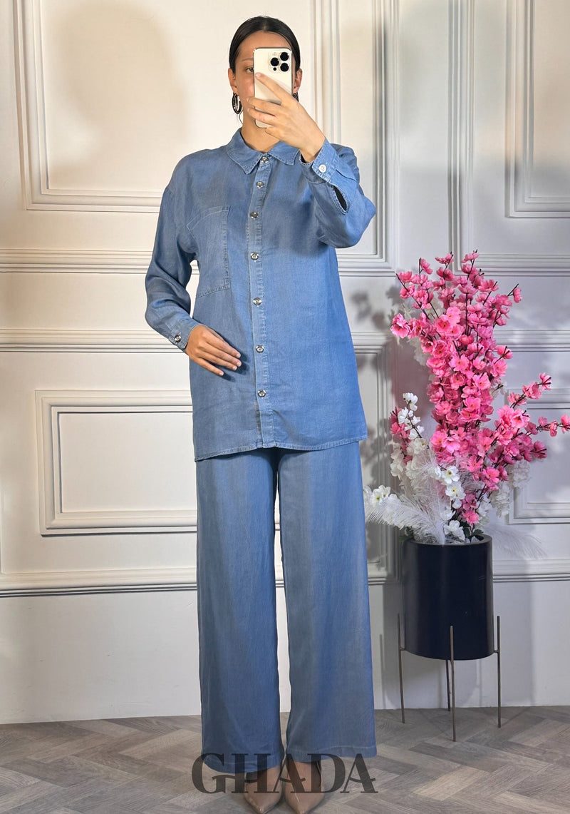 Ensemble chemise et pantalon  - Bleu Clair