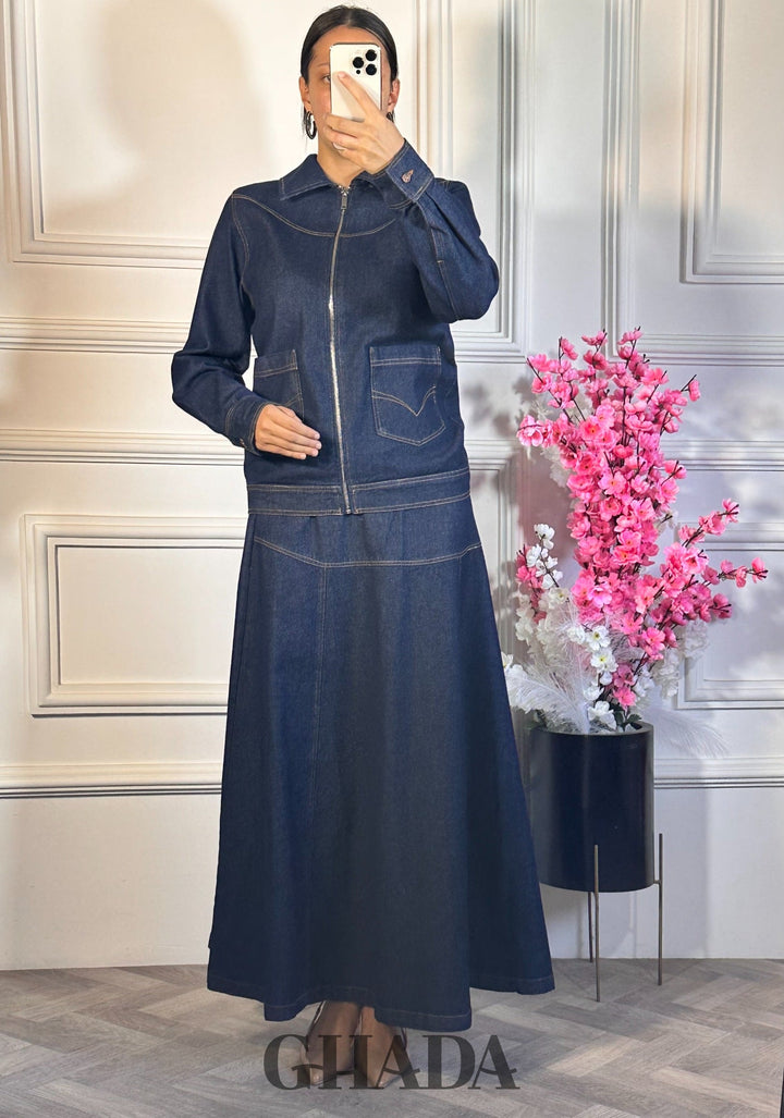 Ensemble veste zipée avec jupe - Bleu foncé