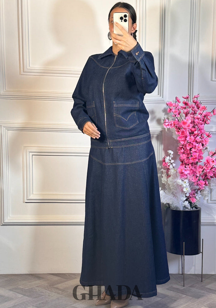 Ensemble veste zipée avec jupe - Bleu foncé