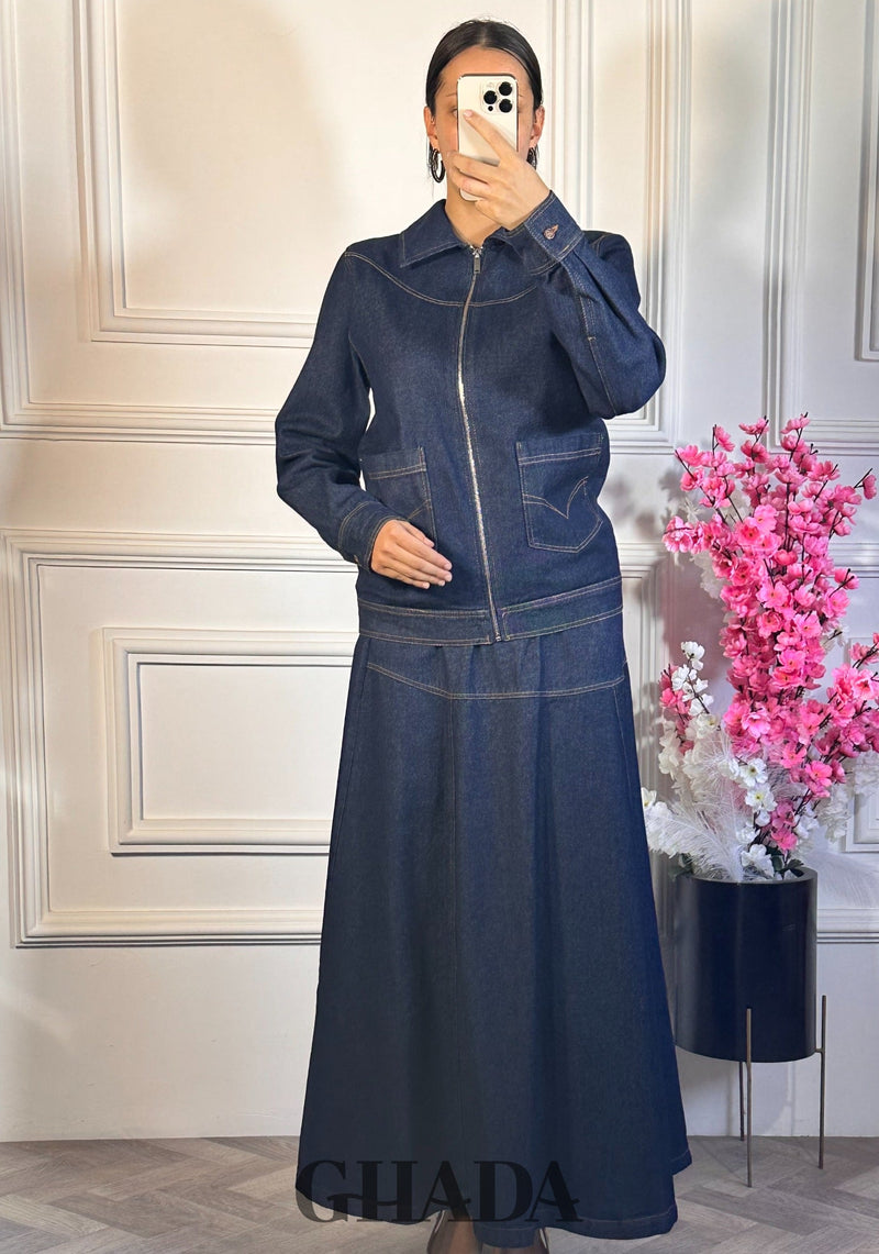 Ensemble veste zipée avec jupe - Bleu foncé