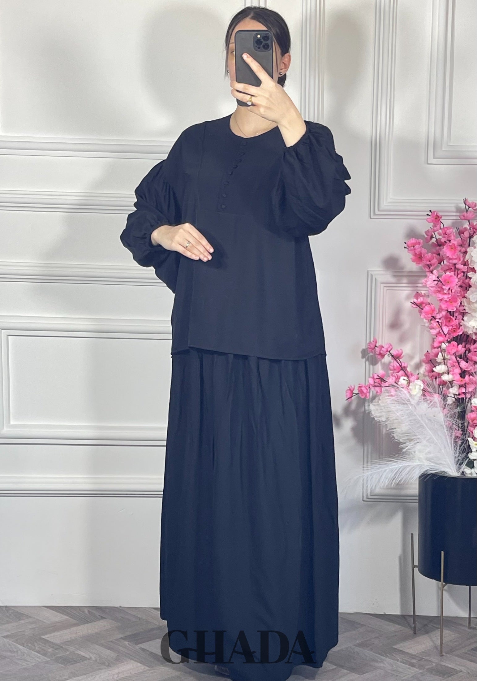 Ensemble avec jupe - Noir détail broderie - ensemble femme - GHADA FASHION