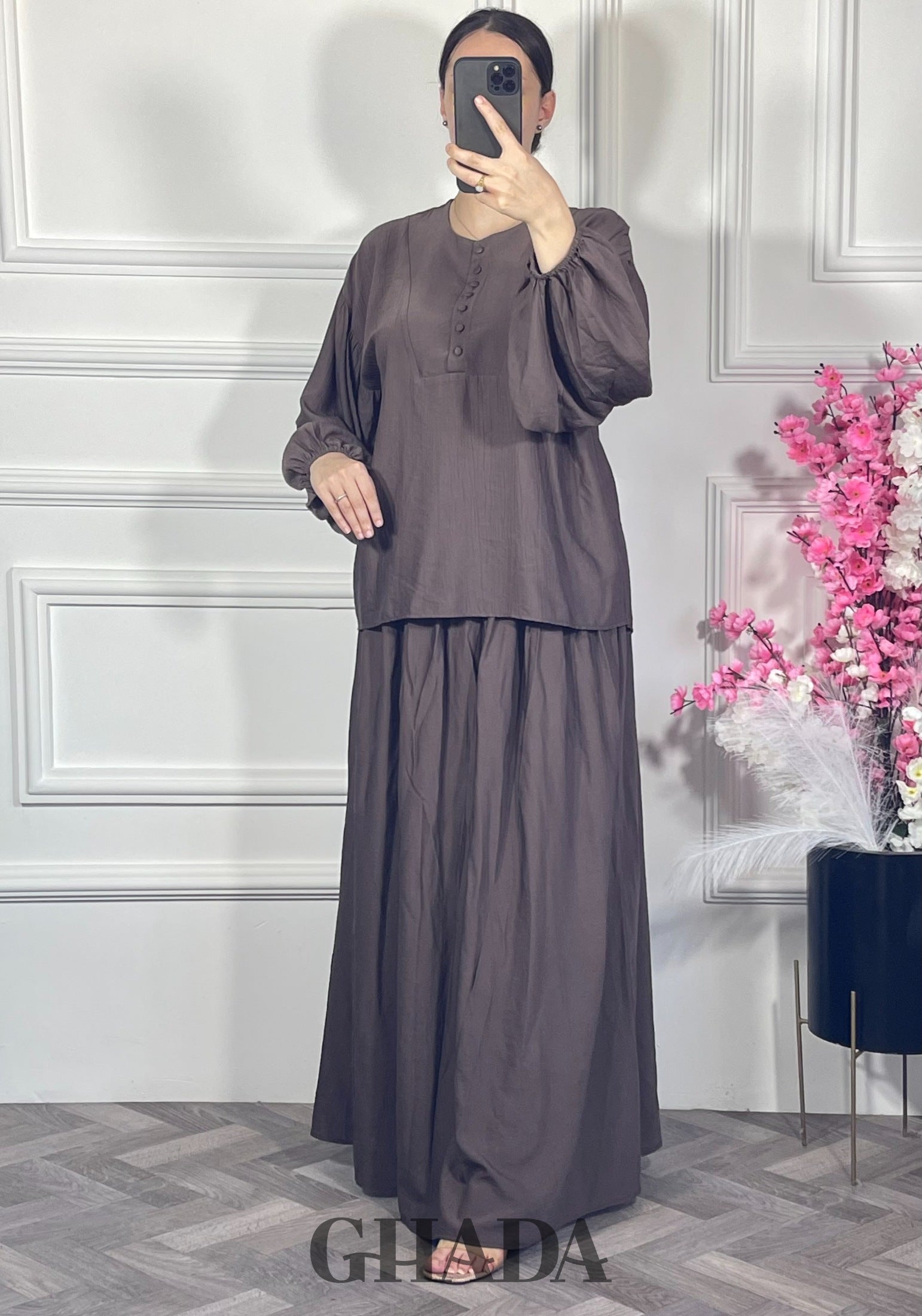 Ensemble avec jupe - Marron vue complète - ensemble femme - GHADA FASHION