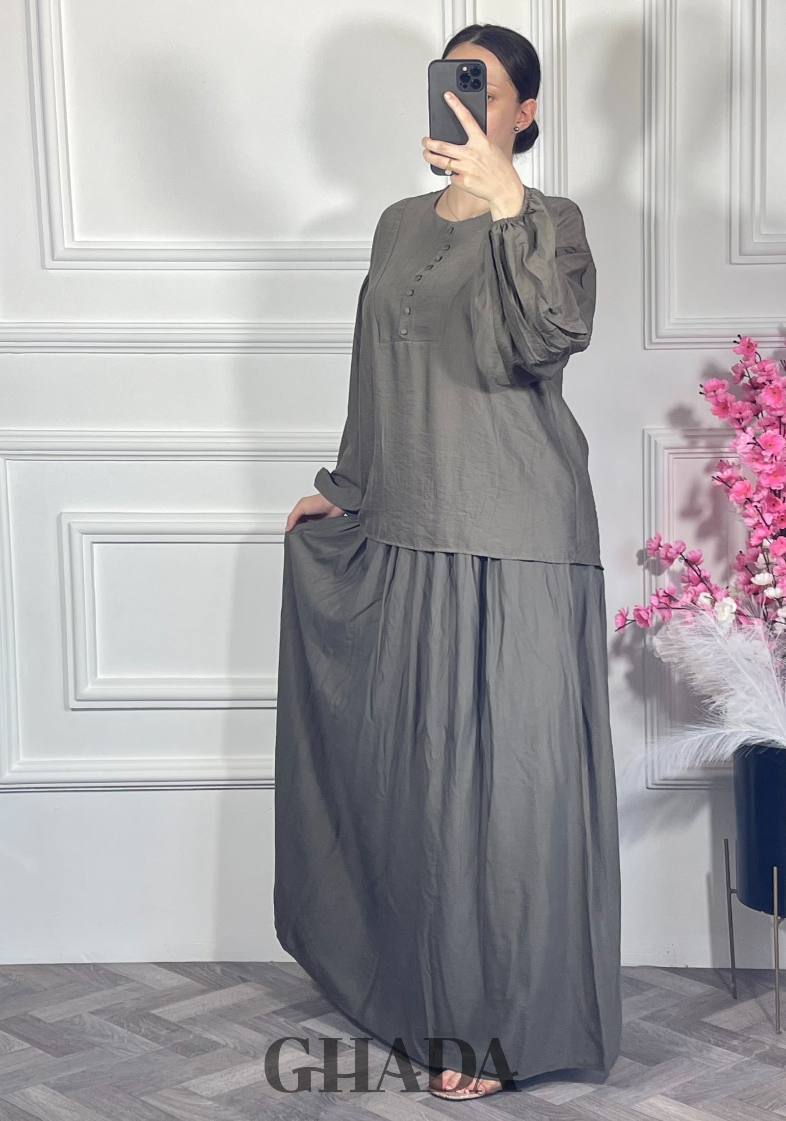 Ensemble avec jupe - Vert kaki vue de dos - ensemble femme - GHADA FASHION