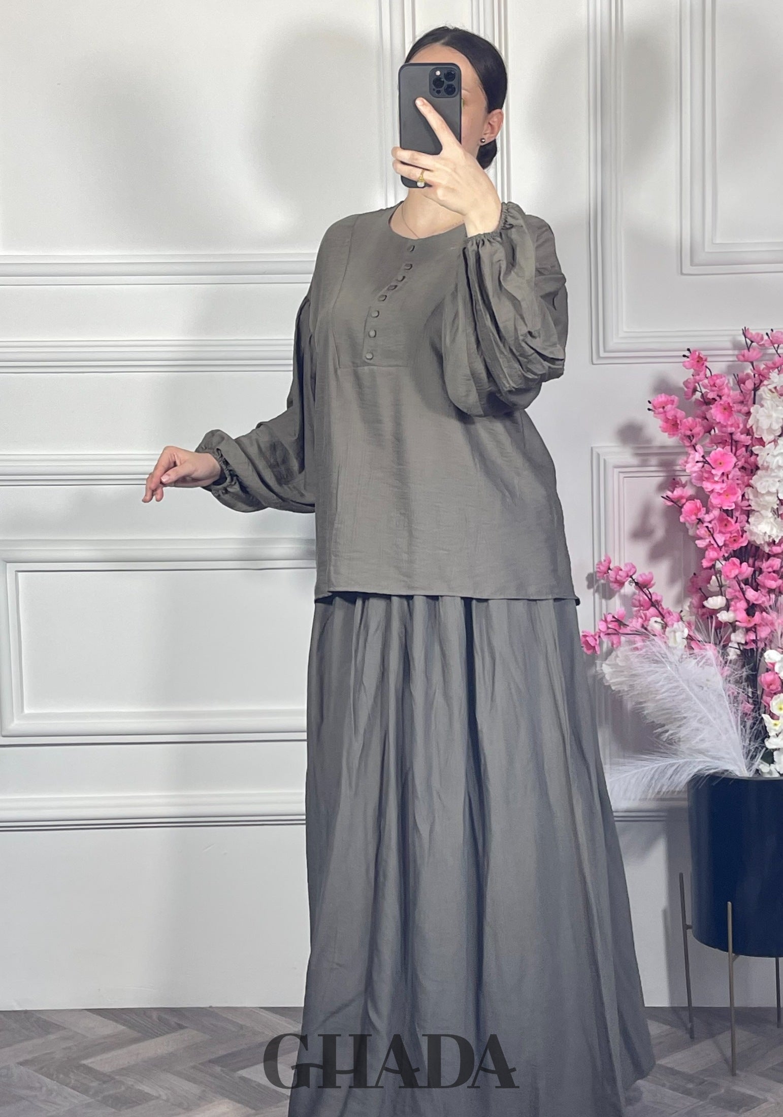 Ensemble avec jupe - Vert kaki détail broderie - ensemble femme - GHADA FASHION